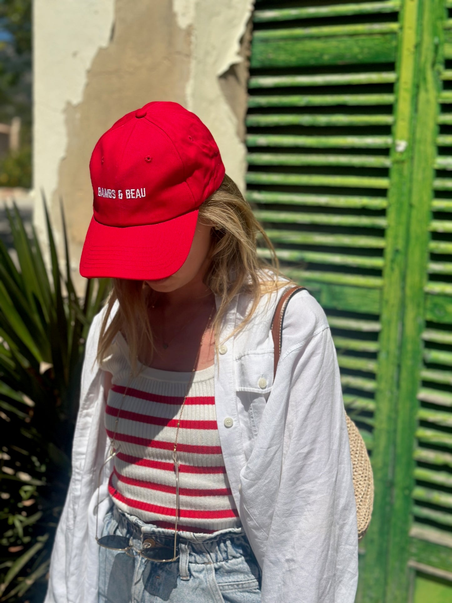 Street Style Red Cap Blue Jeans Handmade Denim Newsboy Patchwork