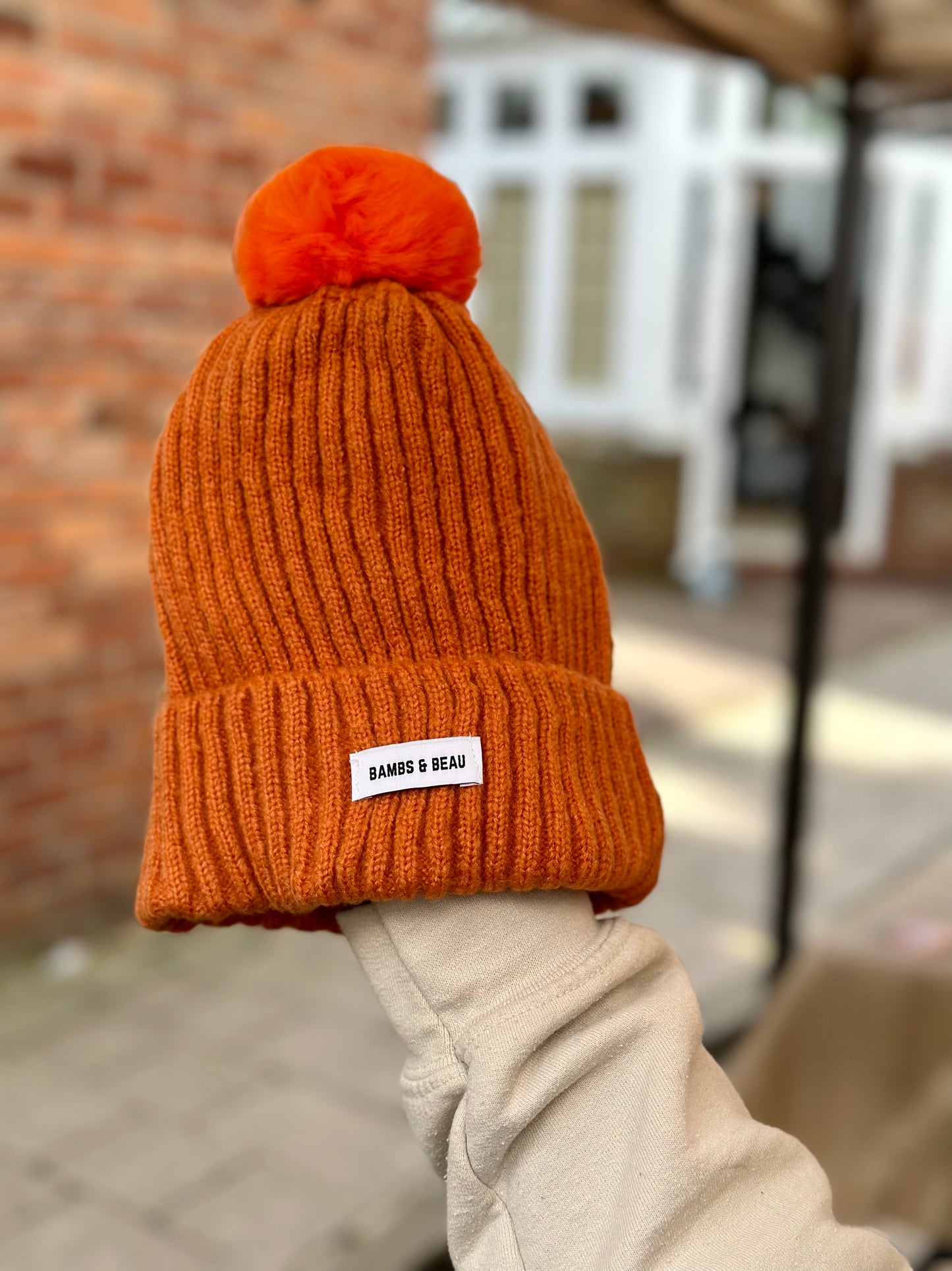 Kids Orange Bobble Hat