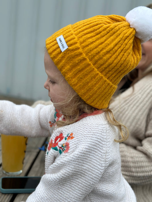 Kids Mustard Bobble Hat