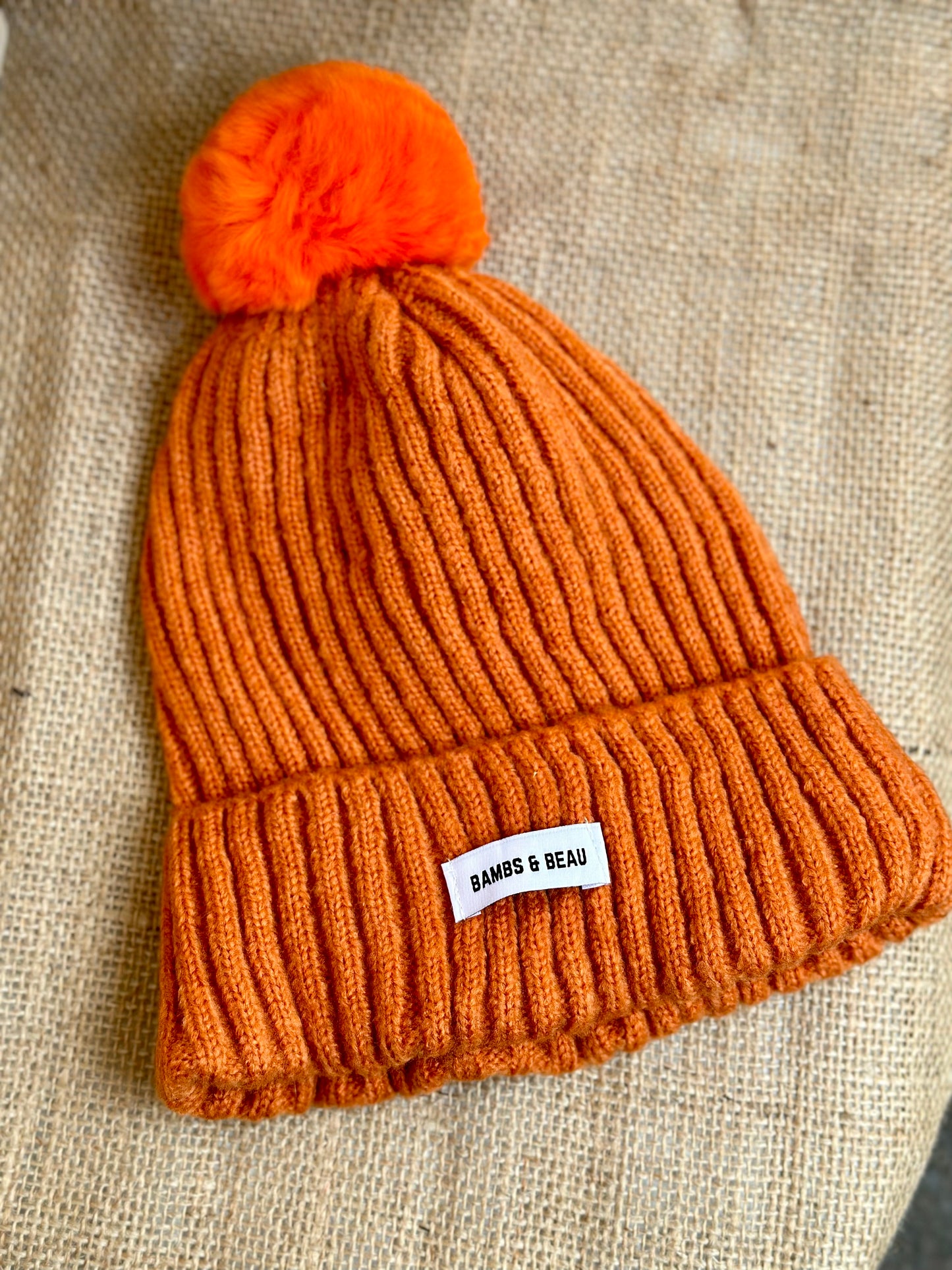 Kids Orange Bobble Hat