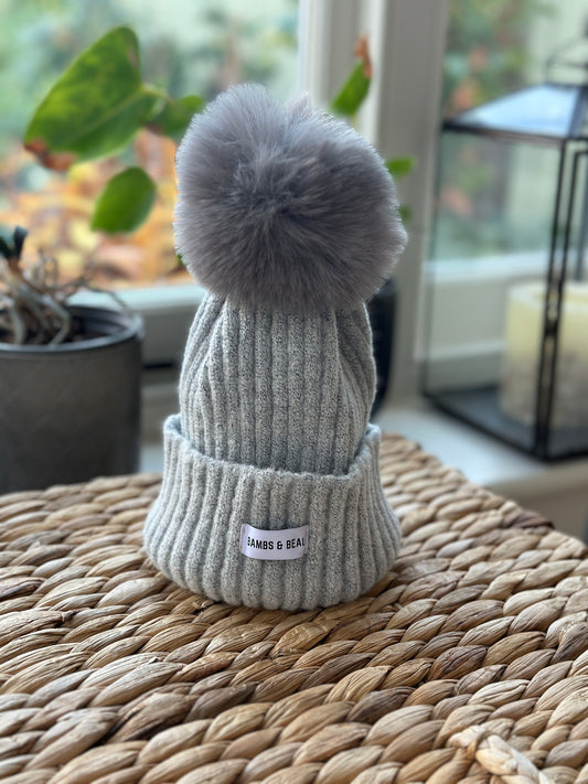 Kids Grey Bobble Hat