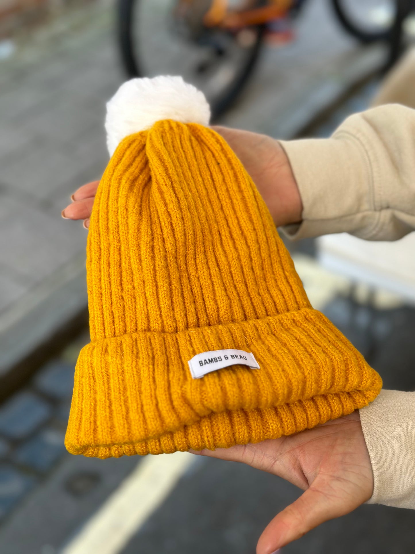 Kids Mustard Bobble Hat