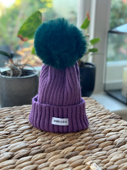 Kids Purple Bobble Hat