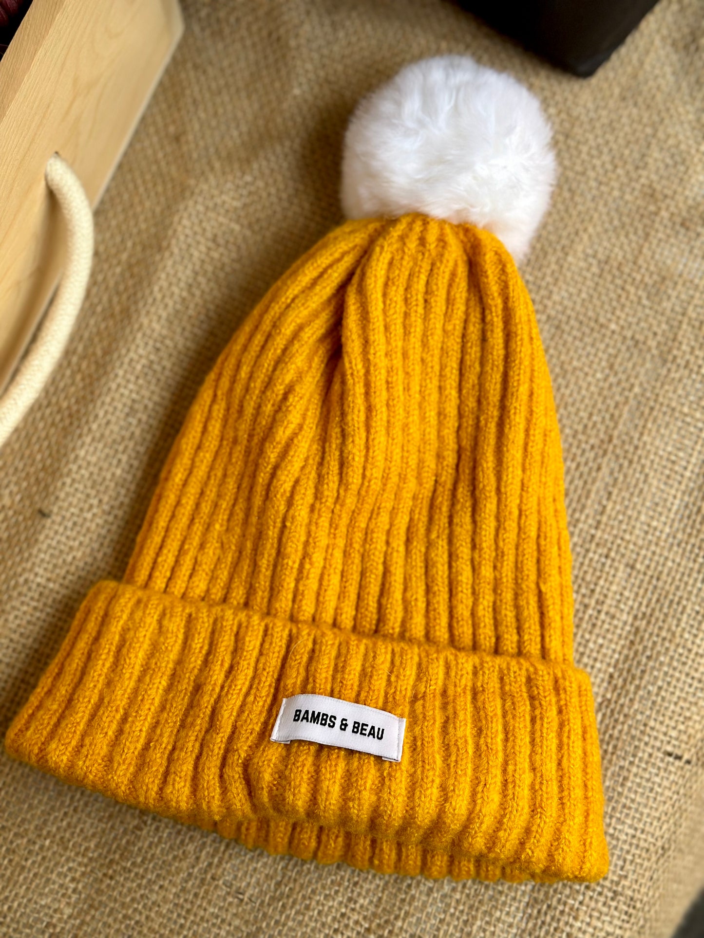 Kids Mustard Bobble Hat