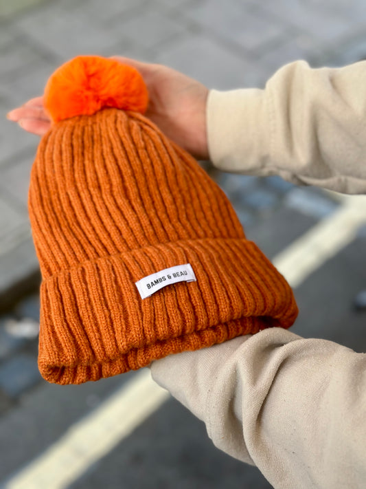 Kids Orange Bobble Hat